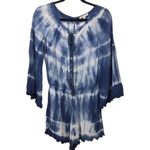 American Eagle Outfitters Tie Dye Ruffle Flare Sleeve V-Neck Lace Up Romper M